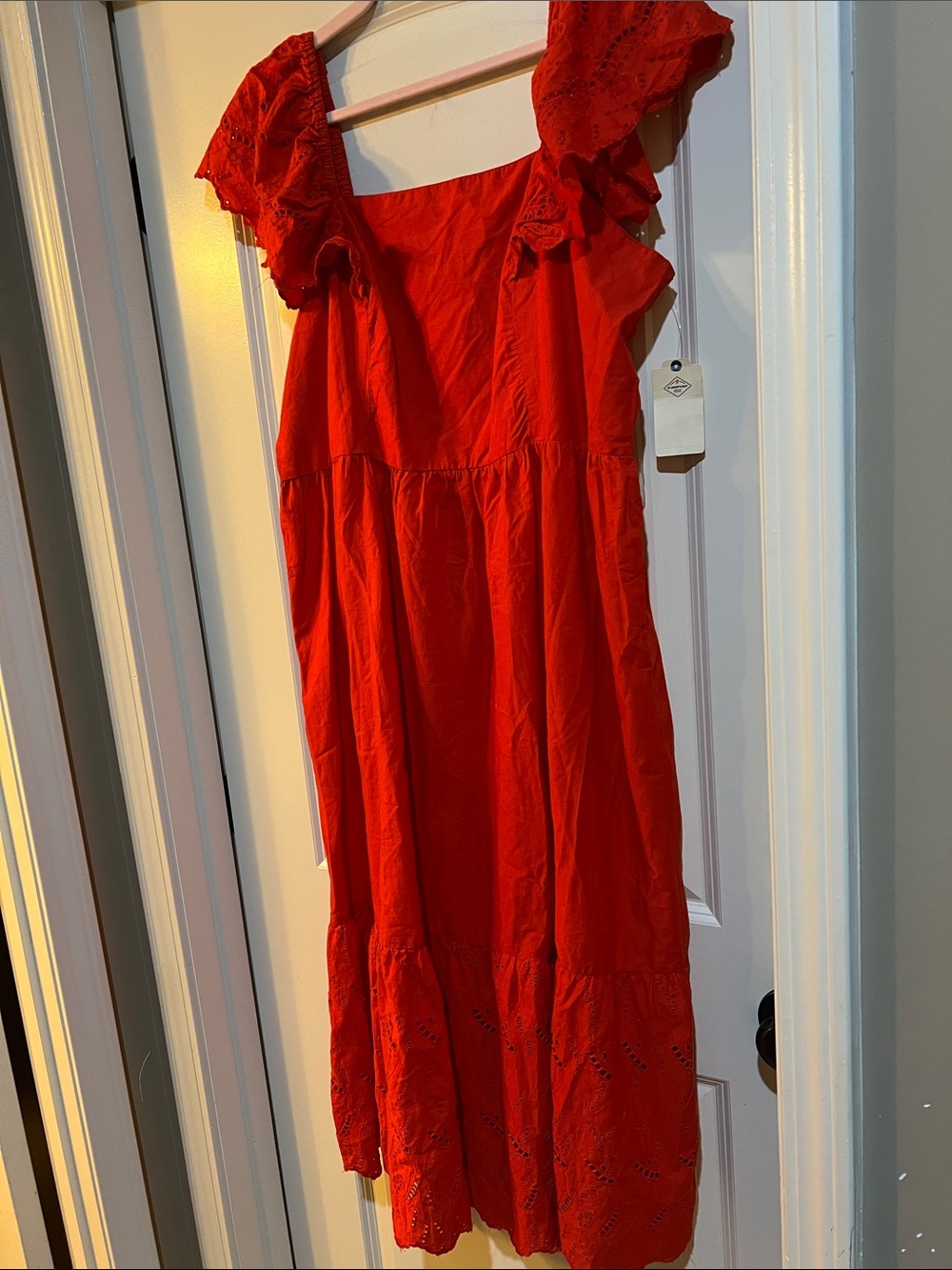 St. John's Bay Red Eyelet Maxi Dress with Ruffle Sleeves